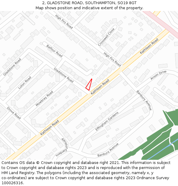 2, GLADSTONE ROAD, SOUTHAMPTON, SO19 8GT: Location map and indicative extent of plot