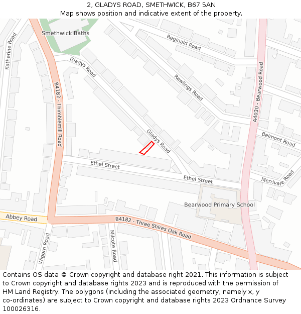 2, GLADYS ROAD, SMETHWICK, B67 5AN: Location map and indicative extent of plot