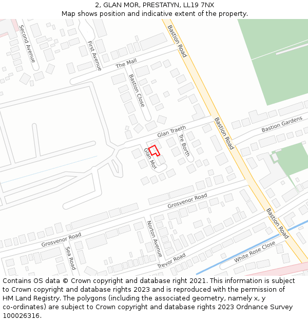2, GLAN MOR, PRESTATYN, LL19 7NX: Location map and indicative extent of plot
