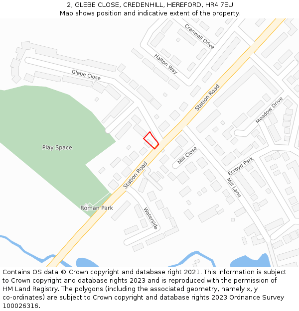 2, GLEBE CLOSE, CREDENHILL, HEREFORD, HR4 7EU: Location map and indicative extent of plot