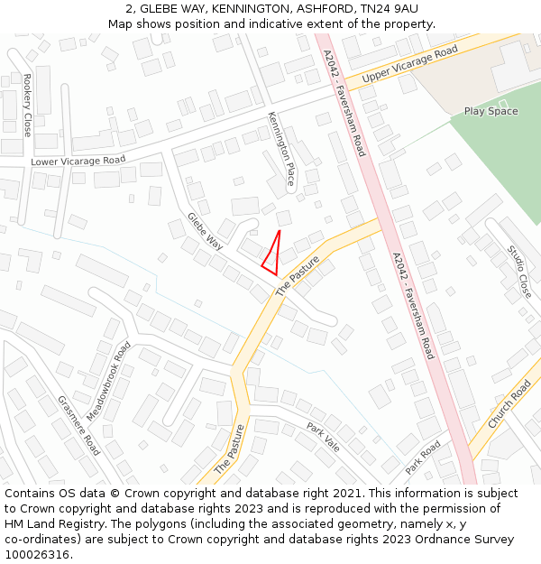 2, GLEBE WAY, KENNINGTON, ASHFORD, TN24 9AU: Location map and indicative extent of plot