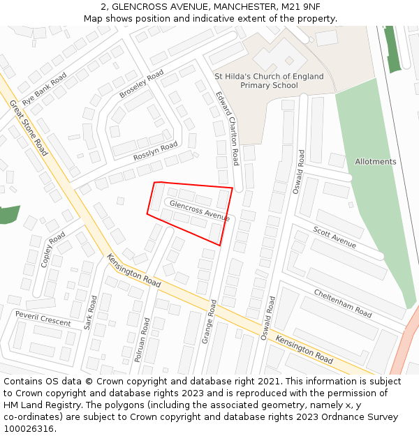 2, GLENCROSS AVENUE, MANCHESTER, M21 9NF: Location map and indicative extent of plot