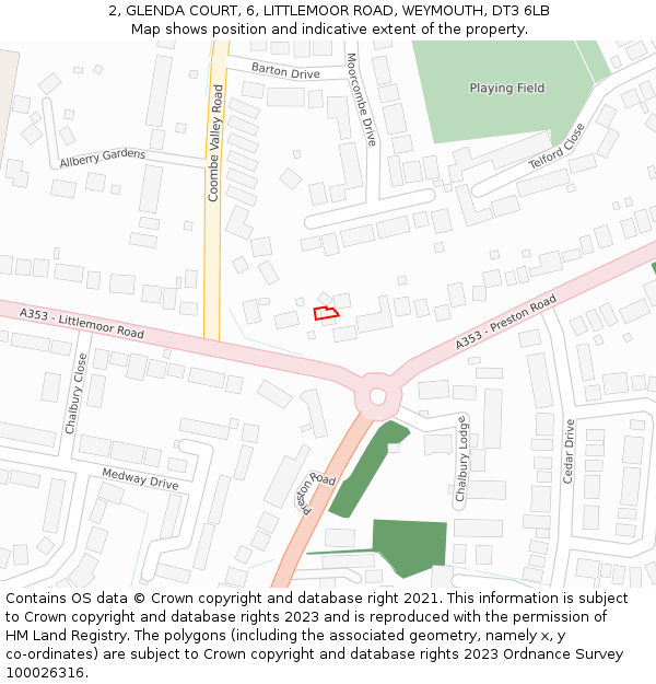 2, GLENDA COURT, 6, LITTLEMOOR ROAD, WEYMOUTH, DT3 6LB: Location map and indicative extent of plot