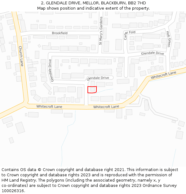 2, GLENDALE DRIVE, MELLOR, BLACKBURN, BB2 7HD: Location map and indicative extent of plot