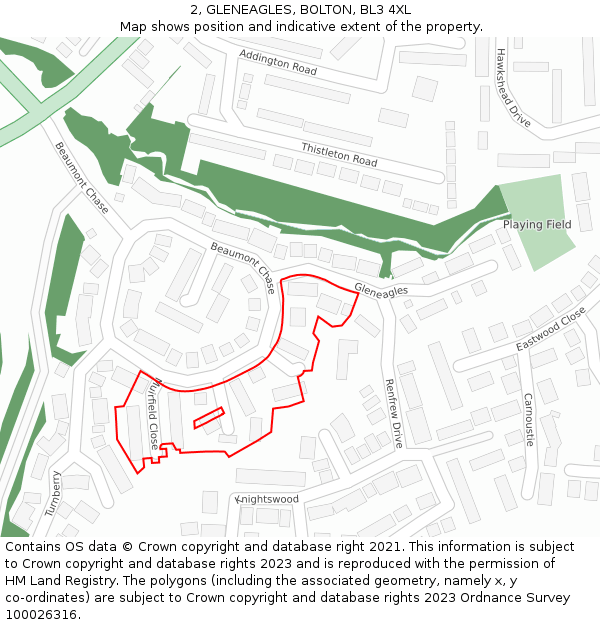 2, GLENEAGLES, BOLTON, BL3 4XL: Location map and indicative extent of plot