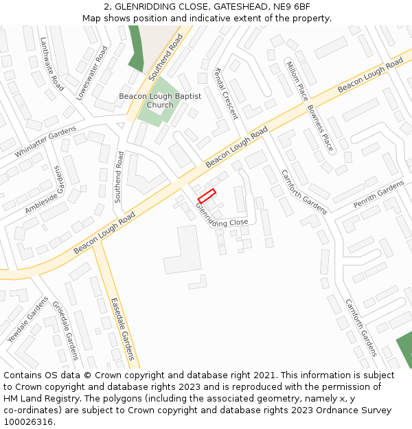 2, GLENRIDDING CLOSE, GATESHEAD, NE9 6BF: Location map and indicative extent of plot