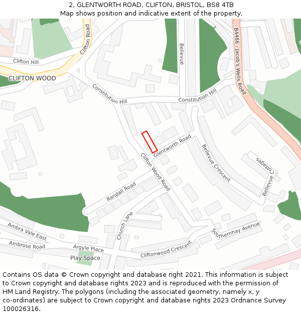 2, GLENTWORTH ROAD, CLIFTON, BRISTOL, BS8 4TB: Location map and indicative extent of plot