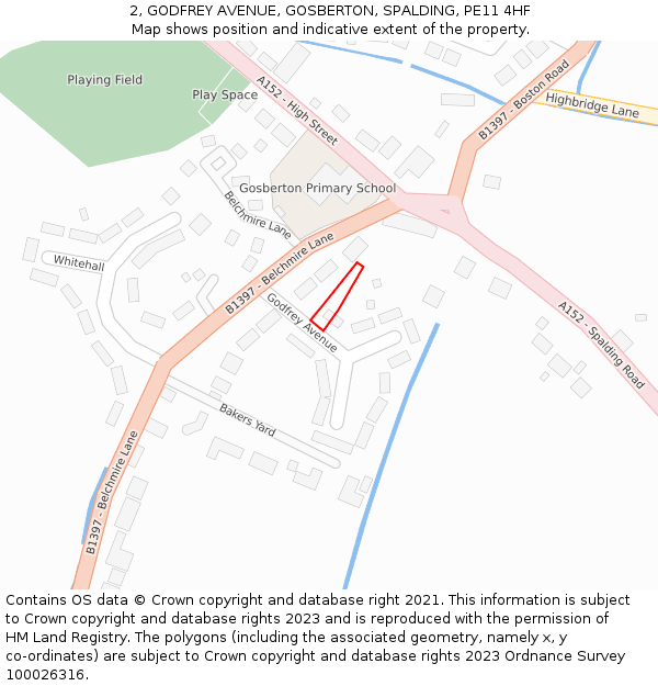 2, GODFREY AVENUE, GOSBERTON, SPALDING, PE11 4HF: Location map and indicative extent of plot