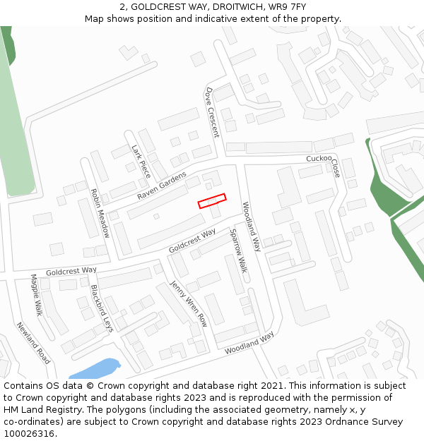 2, GOLDCREST WAY, DROITWICH, WR9 7FY: Location map and indicative extent of plot