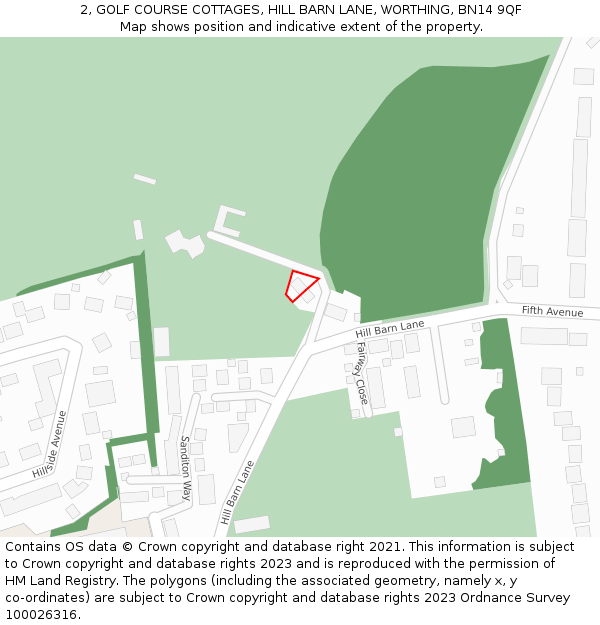 2, GOLF COURSE COTTAGES, HILL BARN LANE, WORTHING, BN14 9QF: Location map and indicative extent of plot