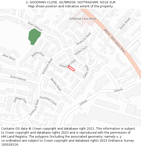 2, GOODMAN CLOSE, GILTBROOK, NOTTINGHAM, NG16 2UR: Location map and indicative extent of plot