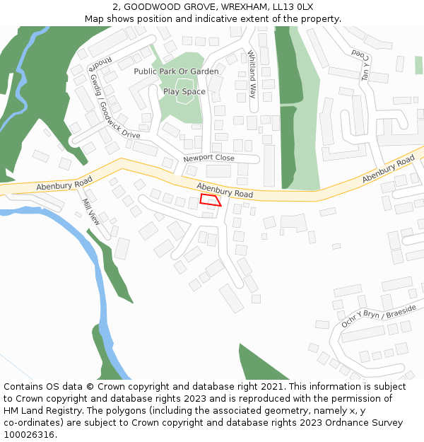 2, GOODWOOD GROVE, WREXHAM, LL13 0LX: Location map and indicative extent of plot