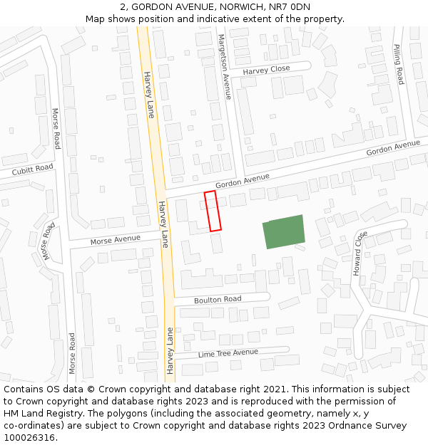2, GORDON AVENUE, NORWICH, NR7 0DN: Location map and indicative extent of plot