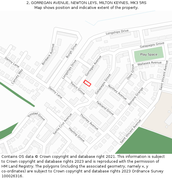 2, GORREGAN AVENUE, NEWTON LEYS, MILTON KEYNES, MK3 5RS: Location map and indicative extent of plot