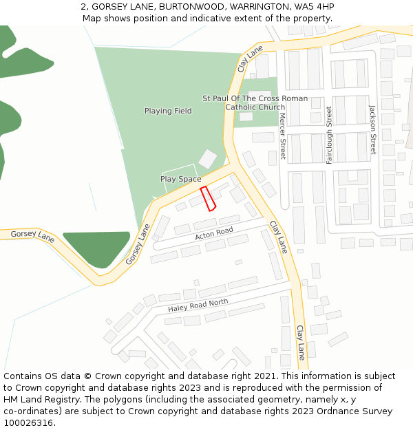 2, GORSEY LANE, BURTONWOOD, WARRINGTON, WA5 4HP: Location map and indicative extent of plot