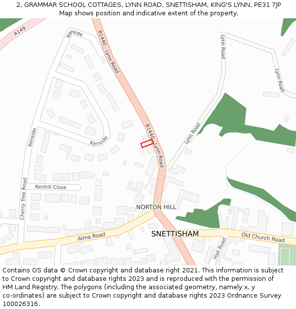 2, GRAMMAR SCHOOL COTTAGES, LYNN ROAD, SNETTISHAM, KING'S LYNN, PE31 7JP: Location map and indicative extent of plot