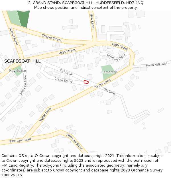 2, GRAND STAND, SCAPEGOAT HILL, HUDDERSFIELD, HD7 4NQ: Location map and indicative extent of plot