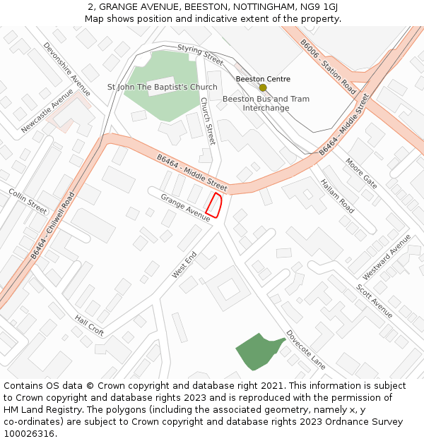 2, GRANGE AVENUE, BEESTON, NOTTINGHAM, NG9 1GJ: Location map and indicative extent of plot