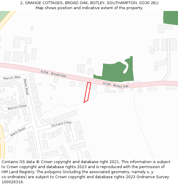 2, GRANGE COTTAGES, BROAD OAK, BOTLEY, SOUTHAMPTON, SO30 2EU: Location map and indicative extent of plot