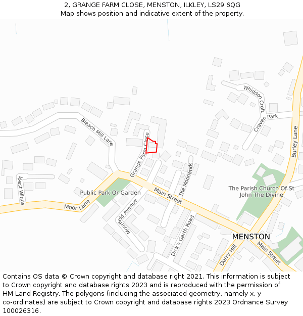 2, GRANGE FARM CLOSE, MENSTON, ILKLEY, LS29 6QG: Location map and indicative extent of plot