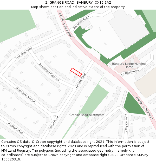 2, GRANGE ROAD, BANBURY, OX16 9AZ: Location map and indicative extent of plot
