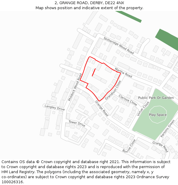 2, GRANGE ROAD, DERBY, DE22 4NX: Location map and indicative extent of plot