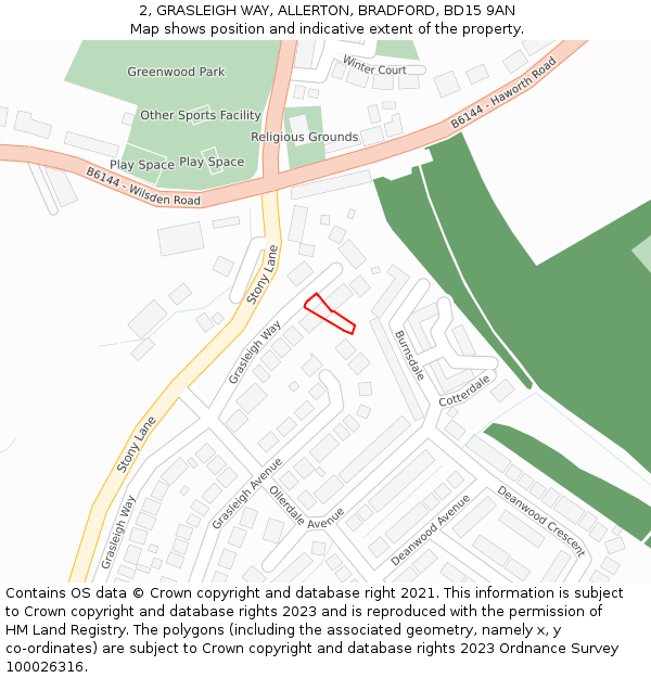 2, GRASLEIGH WAY, ALLERTON, BRADFORD, BD15 9AN: Location map and indicative extent of plot