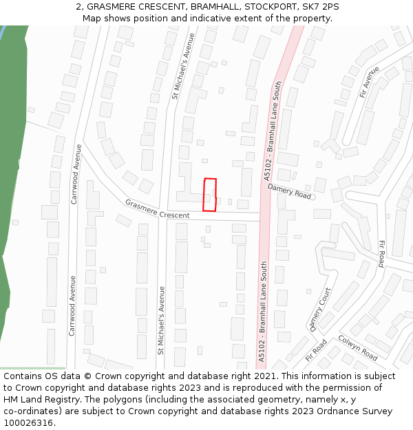 2, GRASMERE CRESCENT, BRAMHALL, STOCKPORT, SK7 2PS: Location map and indicative extent of plot