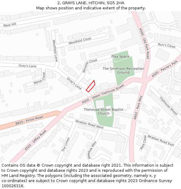 2, GRAYS LANE, HITCHIN, SG5 2HA: Location map and indicative extent of plot