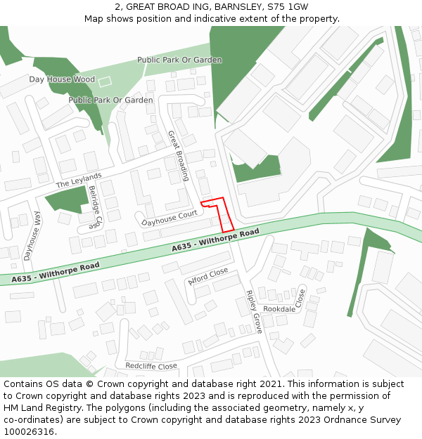 2, GREAT BROAD ING, BARNSLEY, S75 1GW: Location map and indicative extent of plot