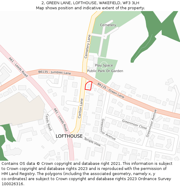 2, GREEN LANE, LOFTHOUSE, WAKEFIELD, WF3 3LH: Location map and indicative extent of plot