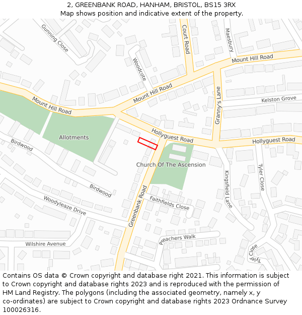 2, GREENBANK ROAD, HANHAM, BRISTOL, BS15 3RX: Location map and indicative extent of plot