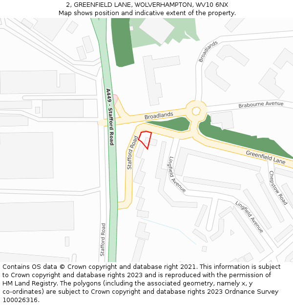 2, GREENFIELD LANE, WOLVERHAMPTON, WV10 6NX: Location map and indicative extent of plot