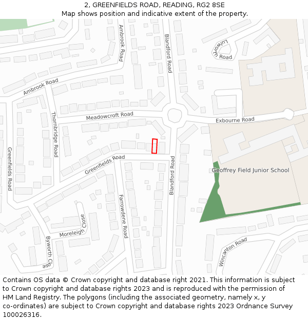 2, GREENFIELDS ROAD, READING, RG2 8SE: Location map and indicative extent of plot