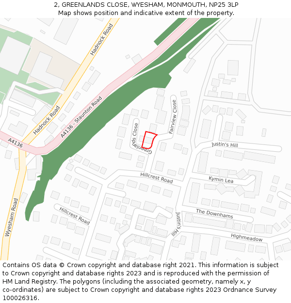 2, GREENLANDS CLOSE, WYESHAM, MONMOUTH, NP25 3LP: Location map and indicative extent of plot