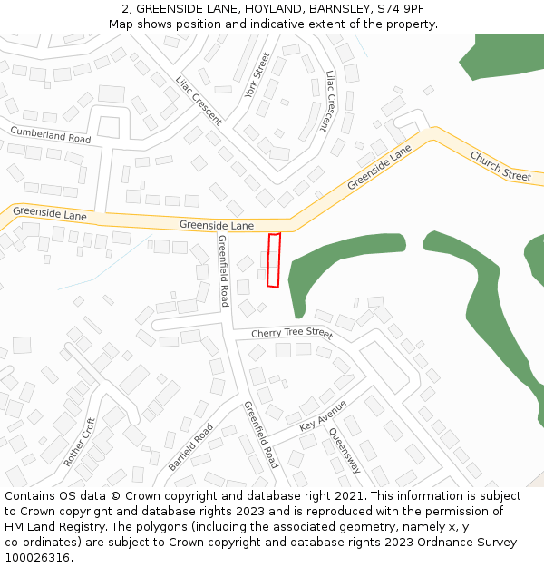 2, GREENSIDE LANE, HOYLAND, BARNSLEY, S74 9PF: Location map and indicative extent of plot