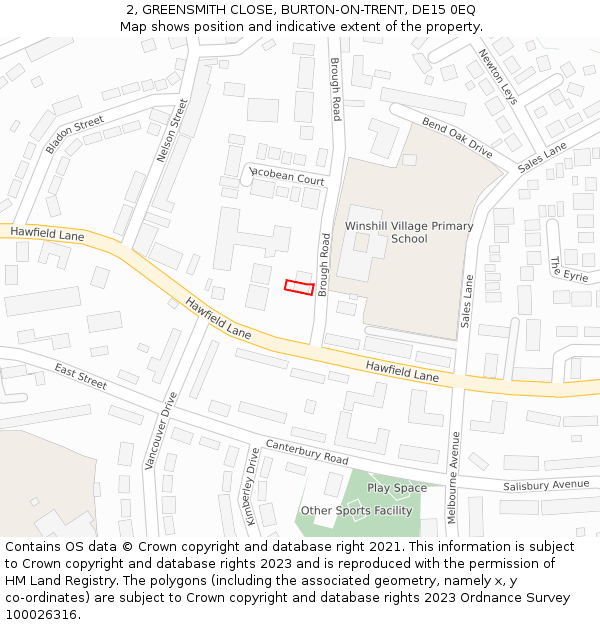 2, GREENSMITH CLOSE, BURTON-ON-TRENT, DE15 0EQ: Location map and indicative extent of plot