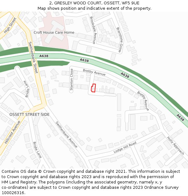 2, GRESLEY WOOD COURT, OSSETT, WF5 9UE: Location map and indicative extent of plot