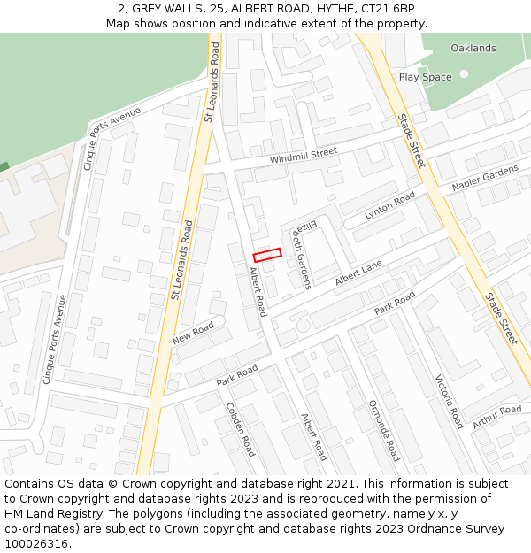 2, GREY WALLS, 25, ALBERT ROAD, HYTHE, CT21 6BP: Location map and indicative extent of plot