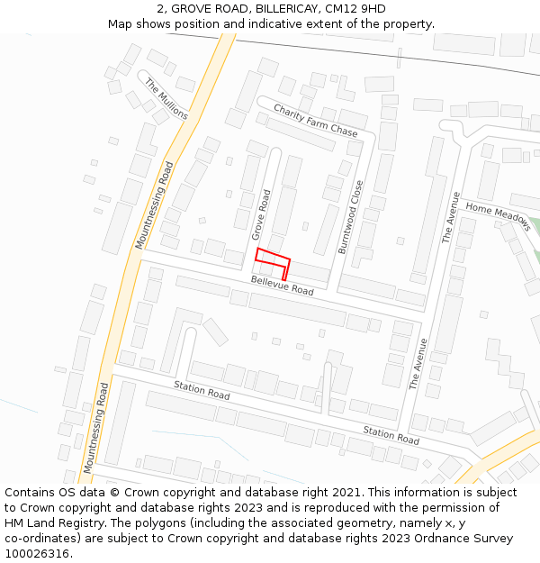 2, GROVE ROAD, BILLERICAY, CM12 9HD: Location map and indicative extent of plot