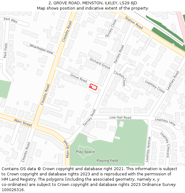 2, GROVE ROAD, MENSTON, ILKLEY, LS29 6JD: Location map and indicative extent of plot