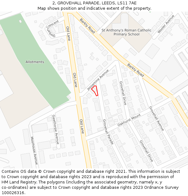 2, GROVEHALL PARADE, LEEDS, LS11 7AE: Location map and indicative extent of plot