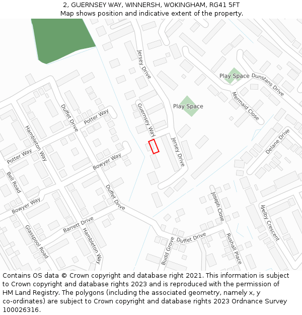 2, GUERNSEY WAY, WINNERSH, WOKINGHAM, RG41 5FT: Location map and indicative extent of plot