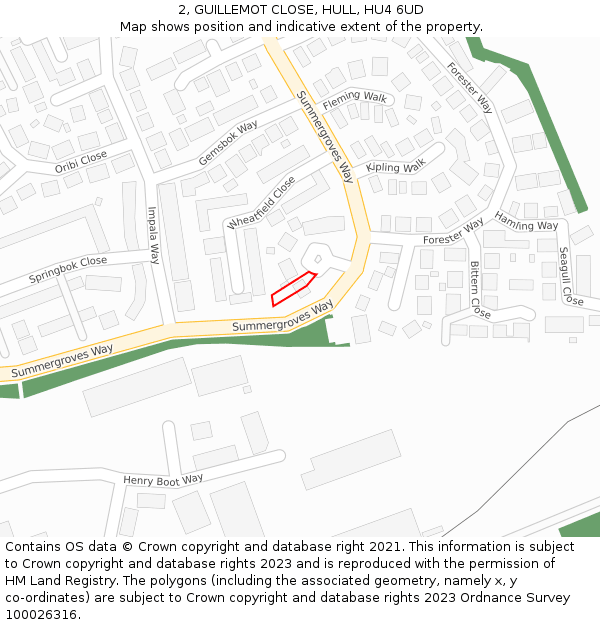 2, GUILLEMOT CLOSE, HULL, HU4 6UD: Location map and indicative extent of plot