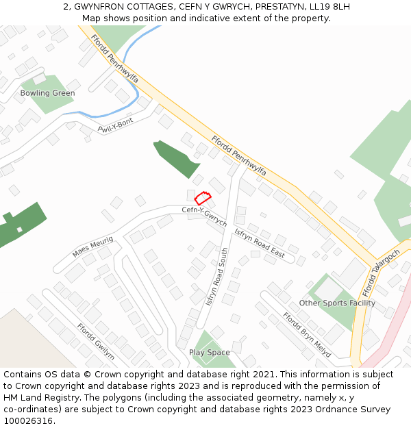 2, GWYNFRON COTTAGES, CEFN Y GWRYCH, PRESTATYN, LL19 8LH: Location map and indicative extent of plot