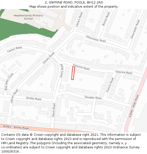 2, GWYNNE ROAD, POOLE, BH12 2AS: Location map and indicative extent of plot