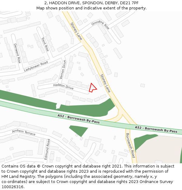 2, HADDON DRIVE, SPONDON, DERBY, DE21 7PF: Location map and indicative extent of plot