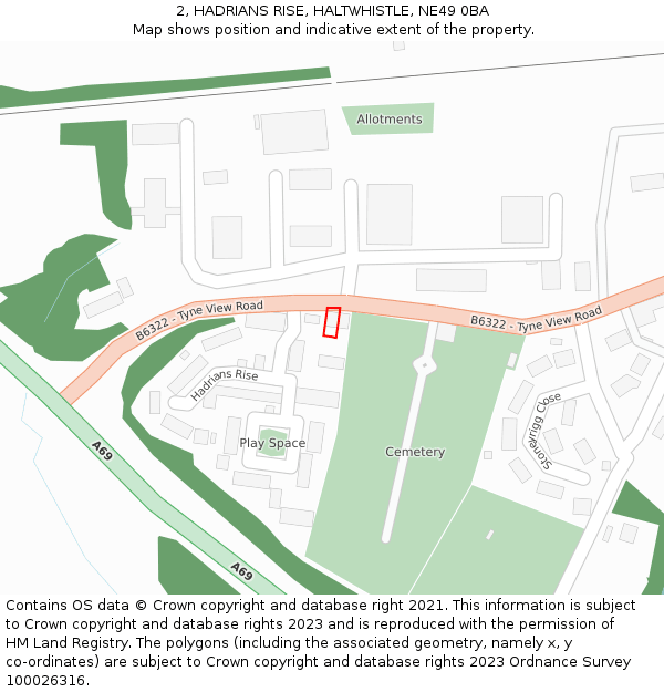 2, HADRIANS RISE, HALTWHISTLE, NE49 0BA: Location map and indicative extent of plot