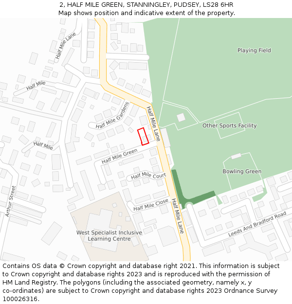 2, HALF MILE GREEN, STANNINGLEY, PUDSEY, LS28 6HR: Location map and indicative extent of plot