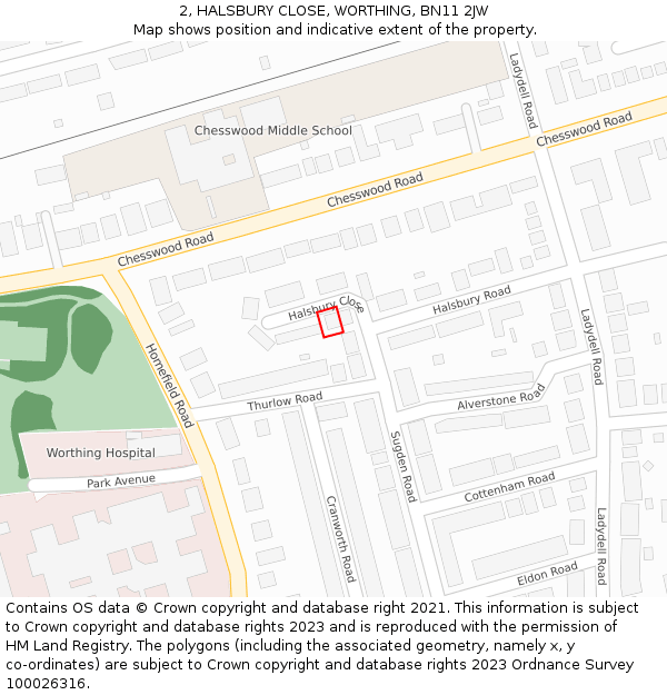 2, HALSBURY CLOSE, WORTHING, BN11 2JW: Location map and indicative extent of plot